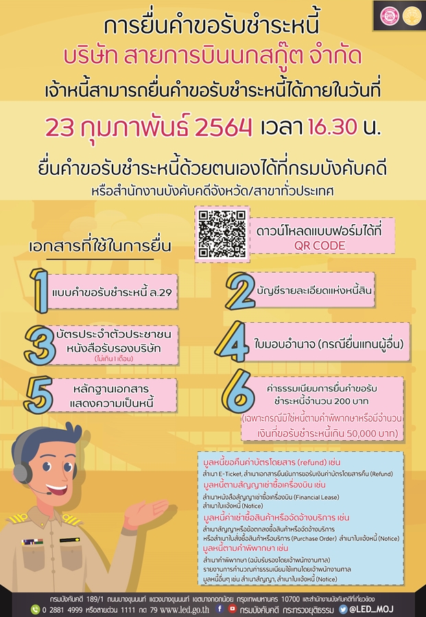 ﻿การยื่นคำขอรับชำระหนี้ บริษัท สายการบินนกสกู๊ต จำกัด